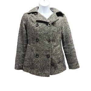 Faded Glory Women’s Herringbone Peacoat Hooded Jacket Gray Black Size M